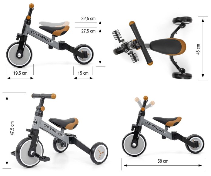 Rowerek 3w1 Milly Mally Optimus - trójkołowy i biegowy dla dziecka 12m+ Sz